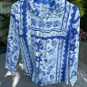 Joie Blue and White Floral long sleeve blouse.